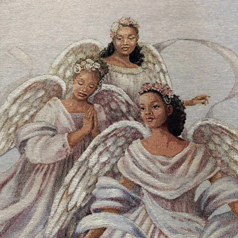 Angelic Trio Black Angels Woven Tapestry Wall Hanging Richardson Anderson w/ Rod